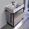 Console Sink Vanity With Marble Design Ceramic Sink and Grey Oak Drawer, 35